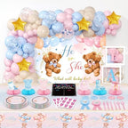 Bear Gender Reveal Decorations - 108pcs Pink Blue Balloon Garland Kit,2 Daddy and Mommy To Be Tinplate Badge Pin,stickers,plates and napkins,4pcs Baby Box With Letters,Boy or Girl Party Supplies - Image 6