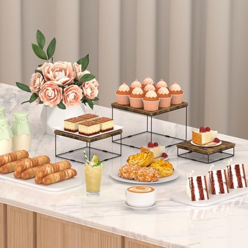 ELITEROO Buffet Risers and Stands, 3 Tier Wood Display Risers, Rustic Brown - Image 3