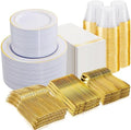 NOCCUR 700PCS Gold Plastic Plates - Gold Disposable Dinnerware Set for 100 - Include 200 Dinner/Dessert Plates, 300 Cutlery, 100 Cups, 100 Napkins, Idea for Wedding/Party/New Year by NOCCUR