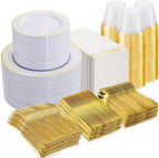 NOCCUR 700PCS Gold Plastic Plates - Gold Disposable Dinnerware Set for 100 - Include 200 Dinner/Dessert Plates, 300 Cutlery, 100 Cups, 100 Napkins, Idea for Wedding/Party/New Year by NOCCUR