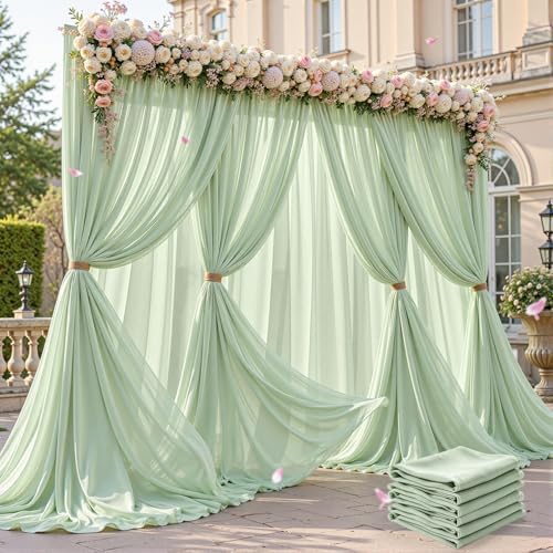 30ft×10ft Wrinkle Free Sage Green Backdrop Curtain Drapes, 6 Panels 5ftx10ft Sheer Tulle Chiffon Backdrop Panels Curtains for Wedding Baby Shower Birthday Party Stage Photo Home Decorations by Unknown