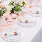 DaYammi 350PCS Rose Gold Plastic Dinnerware Set for 50 Guests, Plastic Plates for Party Include: 50 Dinner Plates, 50 Dessert plates,50 Pre Rolled Napkins with Rose Gold Silverware,50 Cups for Wedding - Image 6