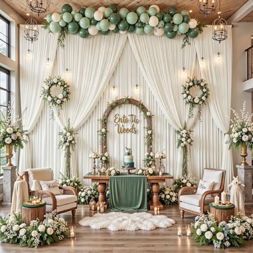 50ft x 12ft Wrinkle Free Ivory Backdrop Curtains for Parties, 10 Panels Silky 12FT Long Photo Backdrop Drapes Back Drop Cloth for Wedding Birthday Photography Background Decor - Image 3