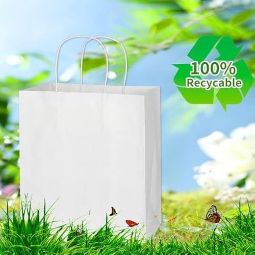 COGLARING 100Pcs White Gift Bags with Handles - 11x5.9x11 Inch Kraft Paper Bags Bulk for Weddings, Parties, Retail & Gift Wrapping - White Paper Bag - Image 2