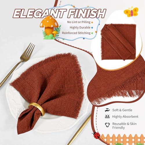 Showgeous 30 Pack Terracotta Cloth Napkins with Fringe, 16x16 inch - Image 3