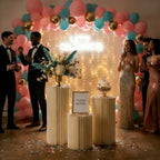 Cylinder Stands for Party, Shape&Use 3PCS Round Cream White Pedestal Display Stands, Foldable Cardboard Columns for Wedding, Birthday, Anniversary Decor, 11.8in Dia. (23.6/31.5/39.4in H) with Storage Bag by Unknown