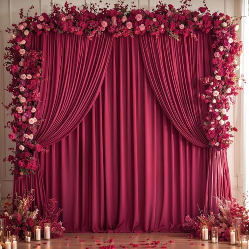 Burgundy Backdrop Curtain 10 Panels-Wrinkle-Free Burgundy Curtains Polyester Photography Drapes for Baby Shower Birthday Party Photo Background Backdrop Stand- 40 X10FT - Image 4