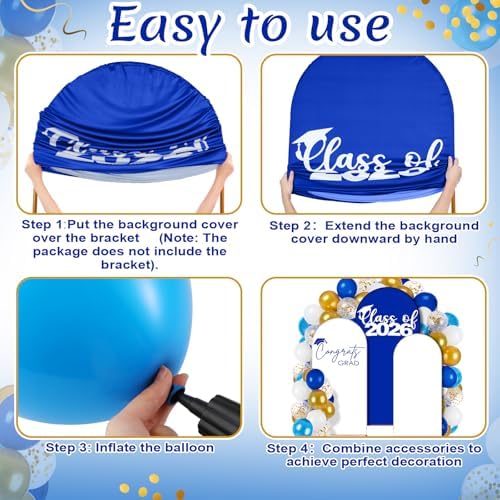 Foilswirl 2026 Graduation Decorations Class of 2026 Arch Backdrop Cover (4/5/6ft) Balloon Arch Cover Spandex Backdrop Blue White Golden Balloons for Graduation Season Class Party Decor - Image 6