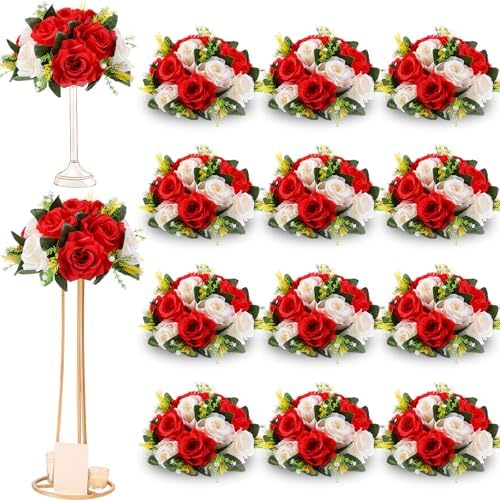 Hotop 12 Pcs Silk Rose Flower Balls,Red, White by Hotop
