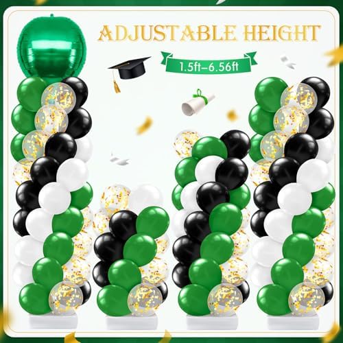2 Sets Green Black White Balloon Column Stand Kit, Adjustable Floor Balloon Tower with Foil & Latex Balloons, DIY Party Decorations for Birthday Baby Shower Jungle Safari Sports Anniversary - Image 4