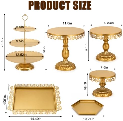 Hacaroa Set of 10 Gold Cake Stand, Metal Dessert Table Display Set Tiered Cupcake Holder, Decorative Candy Fruit Tower Plate Dessert Serving Tray Platter for Wedding, Birthday Party, Baby Shower - Image 2