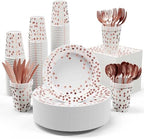 JOLLY PARTY White & Rose Gold Paper Plates 350PCS Disposable Dinnerware Set by JOLLYPARTY