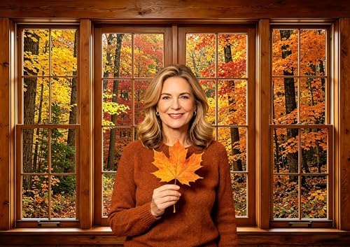 Fall Wooden Window Backdrop, Autumn Forest Scenery Background, 10x8FT - Image 3