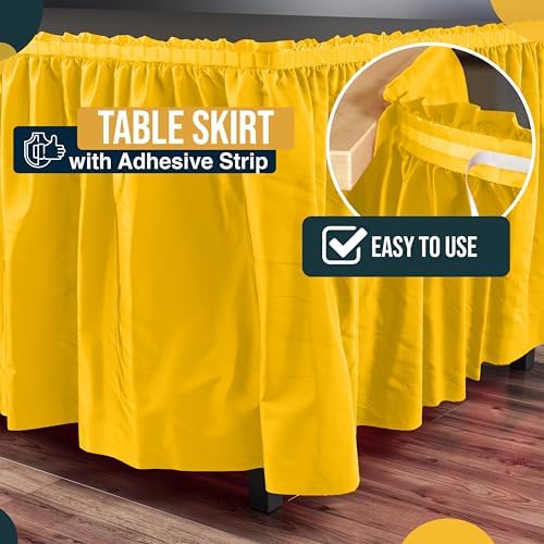 Exquisite Yellow Table Skirt 24 Pack - Disposable Plastic Table Skirts for Rectangle Tables 6ft 8ft & Round Tables - 29in x 14ft Self-Adhesive Strip - Birthday Wedding Gender Reveal Decor - Image 3