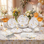 LemonRoad 452 Pcs Miss to Mrs Floral Bridal Shower Decorations for 50, Wildflower Bridal Shower Paper Plates Napkins Cups Tablecloth Cutlery Straws for Wedding Bachelorette Engagement Party Supplies - Image 6