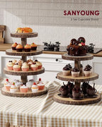Wood Cupcake Stand, 3 Tier Cupcake Tower, Large Rustic Cake Display Holder - Image 2