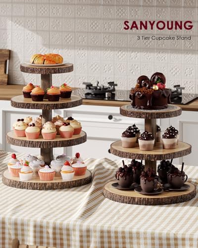 Wood Cupcake Stand, 3 Tier Cupcake Tower, Large Rustic Cake Display Holder - Image 2