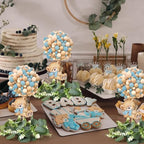 6 Set Baby Shower Bear Table Centerpieces Decortion Blue Bear with Eucalyptus Wreath Wood Slices Welcome Baby Table Toppers for Gender Reveal It's A Boy Party Favors - Image 6
