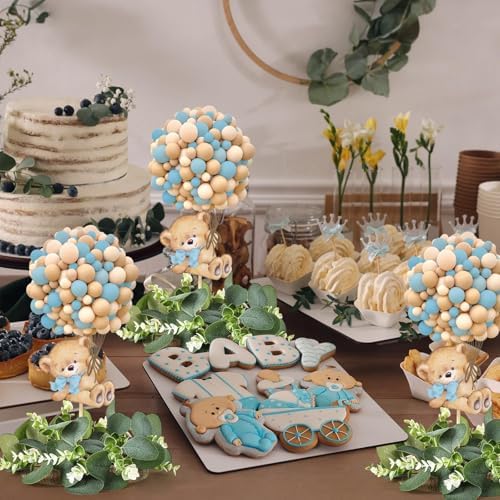 6 Set Baby Shower Bear Table Centerpieces Decortion Blue Bear with Eucalyptus Wreath Wood Slices Welcome Baby Table Toppers for Gender Reveal It's A Boy Party Favors - Image 6