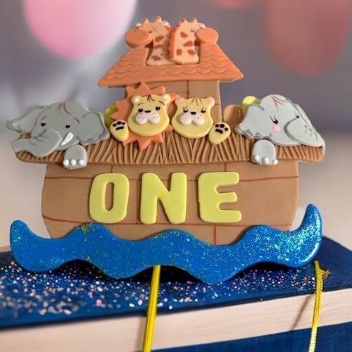 Noah's Ark Cake Toppers Set, Birthday Party, Baby Shower decoration, Animal theme party, Handmade, cute baby decor (Centerpiece "ONE" + 3D) - Image 5