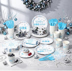Pickmesh 400 Pcs Blue Winter Onederland Birthday Plates Cups and Napkins - Image 6