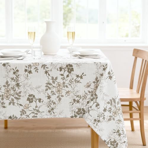 H.VERSAILTEX Linen Table Cloths Floral Printed Tablecloth Spill-Proof Waterproof Table Cover for Dining Buffet Feature Soft and Thick Fabric Wrinkle Free, 60 x 120 Inch, Retro Floral - Brown by HVERSAILTEX