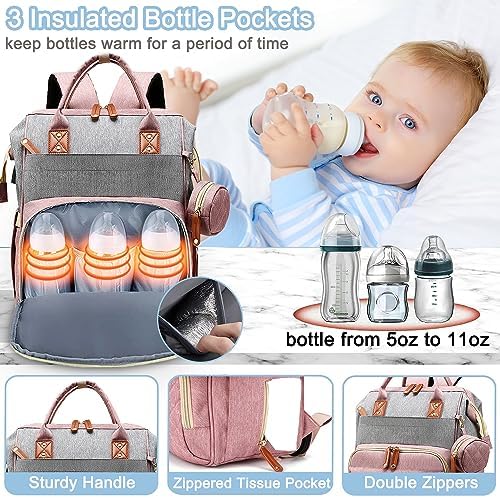 SHITIESHOU Diaper Bag Backpack Baby Bag, Baby Girl Boy Diaper Bag for Dad Mom with Pad, 16 Pockets, Pacifier Case, Large Diaper Bags Unisex for Travel(Pink Grey) - Image 4