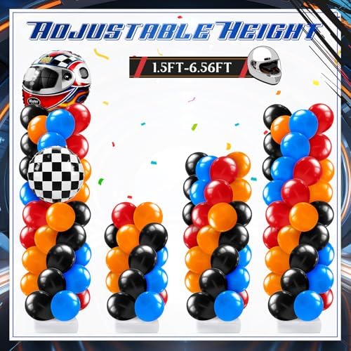 Kasyat 2 Sets Hot Car Balloon Column Stand Kit with Star Race Tire Wheels Helmets Checked Foil Balloons Race Car Arch Garland Kit for Floor for Racing Themed Birthday Party Decorations - Image 5