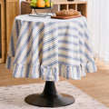 vctops Farmhouse Navy Stripe Ruffle Table Cloth, Boho Cotton Linen Tablecloth, Washable Table Cover for Round Table Baby Shower Kitchen Party Wedding Decor (Navy A,70") by vctops