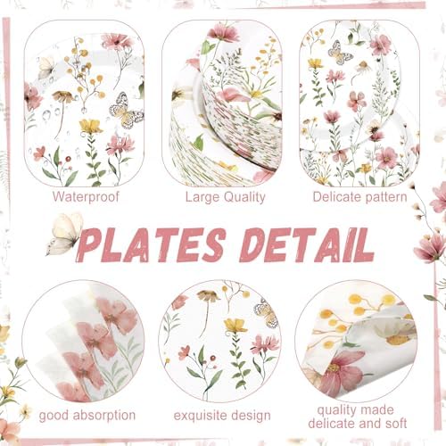 Wildflower Party Decorations, Paper Plates Napkins Cups Serve 50, Pink - Image 2