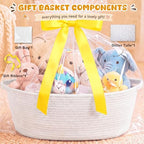OIAHOMY Large Gift Basket Empty 18.5" x 13.8" x 7.5", Storage Basket with Gift Bag, Ribbon and Glitter Tulle for DIY Anytime, Toy Storage for Kids, Dogs with Handles in A Stylish Design - White - Image 3