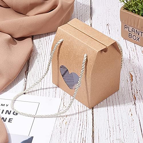 Airssory 30 Pcs 4.1x3.5x2.6" Brown Portable Handle Kraft Paper Gift Box with Heart Clear Window and Rope for Wedding Christmas Party Holiday New Year Decoration Favour Pastries Small Cakes Cookie - Image 7