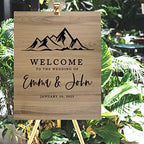 Andaz Press Large Wooden Welcome Sign for Wedding, Rustic Welcome Sign 16" x 20" Custom Names Minimal Mountains Wedding Signage English Oak MDF Wood Finish Wedding Reception Indoor Outdoor Signs - Image 4