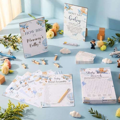 Funnymoom 426 Pcs Baby Shower Games Airplane Theme Boys, 8 Card Sets - Image 2