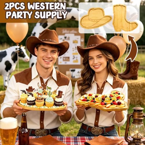 Western Birthday Party Decorations Wooden Hat Boot Charcuterie Boards Trays - Image 2