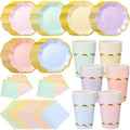 Yungyan 216 Pcs 72 Guest Pastel Paper Plates and Napkins Sets Pastel Party Supplies Gold Foil Scalloped 6" Plates 9 oz Cups Disposable Tableware Set for Birthday Wedding Baby Shower Supplies by Yungyan