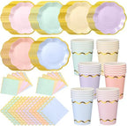 Yungyan 216 Pcs 72 Guest Pastel Paper Plates and Napkins Sets Pastel Party Supplies Gold Foil Scalloped 6" Plates 9 oz Cups Disposable Tableware Set for Birthday Wedding Baby Shower Supplies by Yungyan