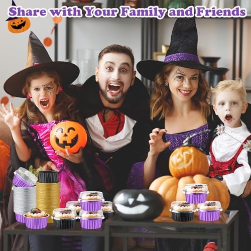 200 Pack Aluminum Cupcake Liners with Lids,Purple Black,Halloween - Image 5