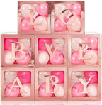 Geyee 8 Pcs Clear Balloon Box with Letters, Baby Shower, Rose Gold by Geyee