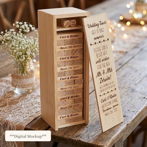 WE Games Personalized Wedding Guest Book Alternative, Wooden Memory Keepsake Box, 54 Blocks, Custom Engraved Build Memories - Image 2