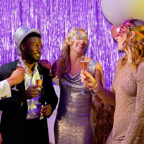 20 Pack Foil Curtain Backdrop Purple Metallic Tinsel Foil Fringe Curtains Photo Booth Props for Birthday Wedding Engagement Baby Shower Bachelorette Christmas Holiday Celebration Party Decorations - Image 2