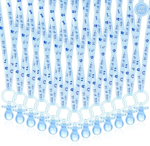 100 Pieces Baby Shower Pacifiers Necklace, Cute Acrylic Pacifier Necklaces for Chupones para Baby Shower Games Charm, Party Favors, Decorations DIY, Gender Reveal Table Scatter(Blue) by XINHUIDALSQ