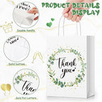 PerKoop 60 Pack Thank You Paper Gift Bags, Eucalyptus Leaf, White, Green - Image 5