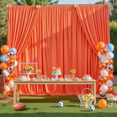30ftx10ft Wrinkle Free Orange Backdrop Curtains for Parties, Silky Polyester Photo Backdrop Drapes 6 Panels 5x10ft Back Drop Cloth for Wedding Birthday Baby Shower Photography Background by ENJOYYOURPARTY