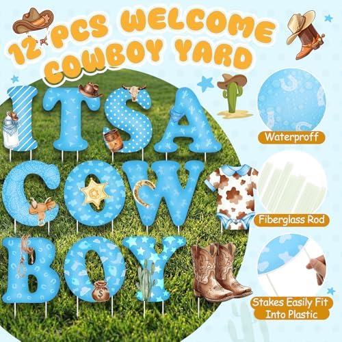 Sliner 12 Pcs It's a Cowboy Yard Signs Western Baby Shower Decorations - Image 3