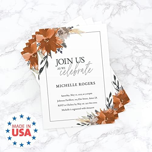 Canopy Street Indie Autumn Floral Bridal Shower Personalized Invitations / 25 Boho Custom Invitation With White Envelopes / 5 x 7 Party Invites/Made In The USA - Image 6
