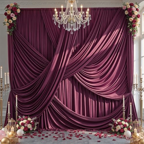 50x12 ft Burgundy Backdrop Curtains for Weddings, Birthdays and Photos by PartyVillage