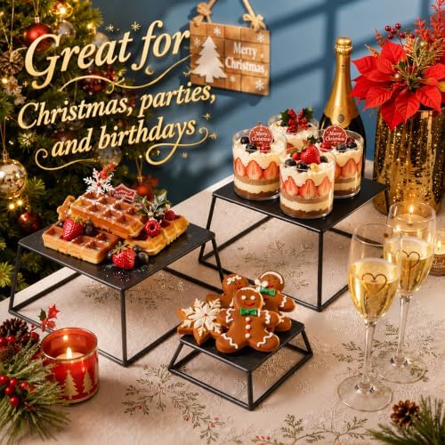 Metal Buffet Risers,6PCS Food Risers for Buffet Table 5in to 10in Display Stand for Catering Dessert Black Cube Boxes Nesting Risers with Hollow Bottoms (Black, 6P-Openwork) - Image 4
