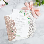 ponatia 25PCS 5.12 x 7.1'' Rose Gold Glitter Wedding Invitations Cards Laser Cut Hollow Rose With Envelopes, Printable Paper with Ribbons for Wedding Bridal Shower Engagement Sweet 16 Birthday - Image 4