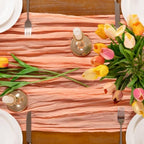 Peach Cheesecloth Table Runner Boho Wrinkled Gauze Table Runners - Image 6